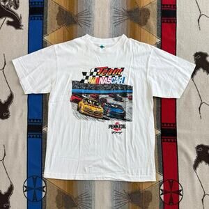 Vintage 90s Team Nascar Racing T-Shirt Size XL White Cars Sports Streetwear